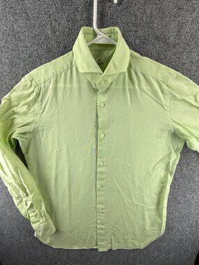 Luigi Borrelli Green Button Up Shirt Lightweight Long Sleeve 15.5 Italy Woven